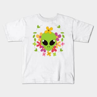 Adorable alien with flowers Kids T-Shirt